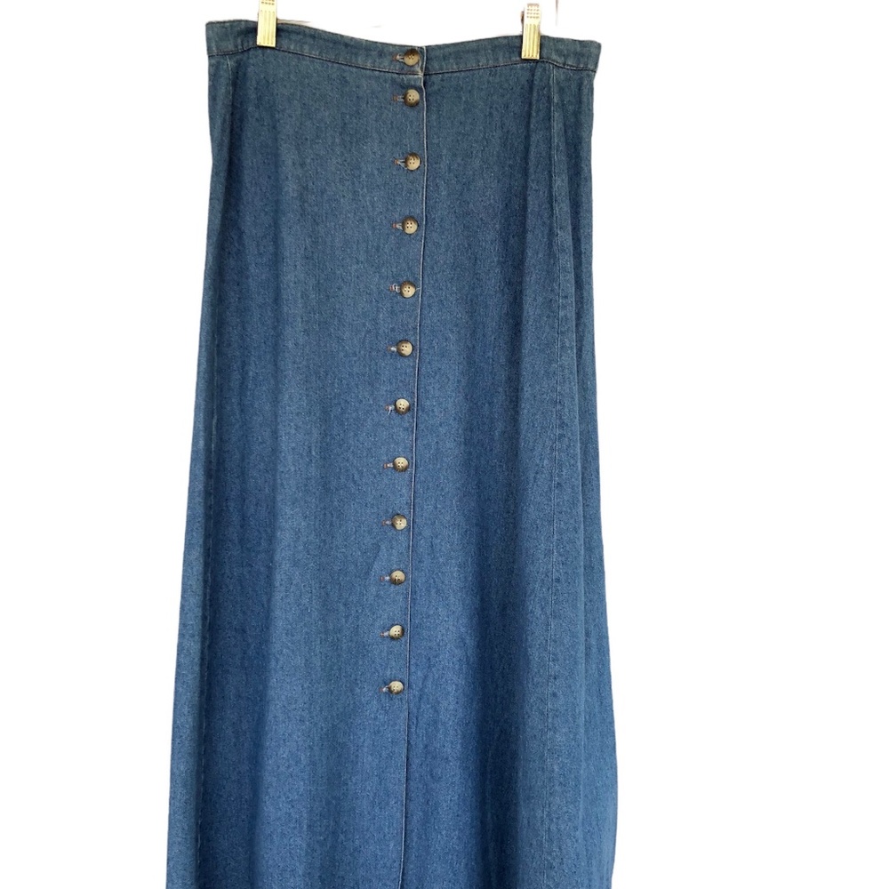 Vintage Denim Skirt Front Button Western Bohemian Maxi Skirt 80s 90s Size 10